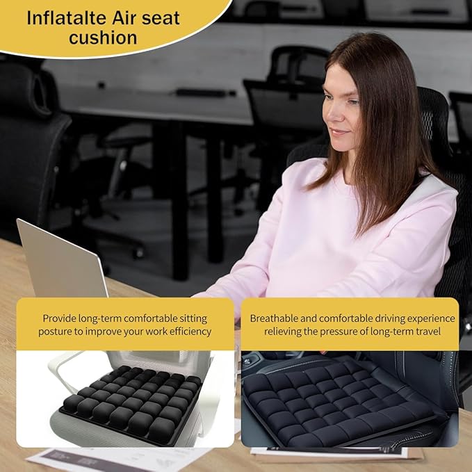 Travel Cushion Airplane Seat, Inflatable Seat Cushion, Travel Seat Cushions for Long Flights with Built-in Air Pump, High-Resilience Airplane Seat Cushion for Back and Tailbone Pain Relief