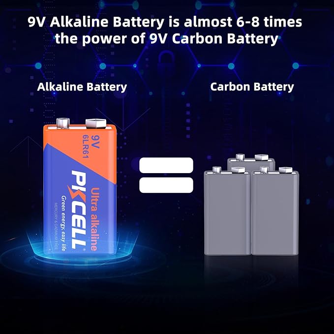 PKCELL 9V Battery Carbon Zinc for Smoke Detectors 6F22 Battery, 10-Year Shelf Life