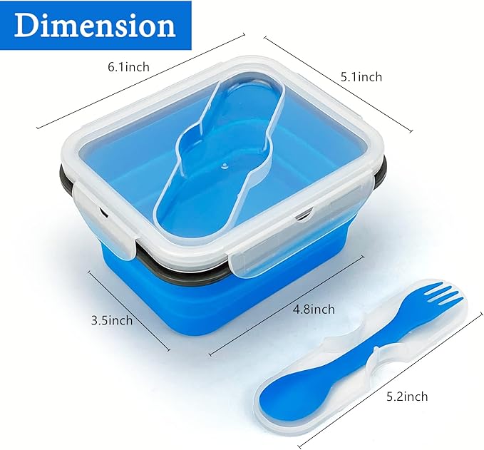 Small Silicone Collapsible Snacks Container with lid and 2 in 1 Spoon & Fork, Food Grade Silicone Bento Lunch Container, For Leftovers Meal Prep, Microwave/Freezer/Dishwasher Safe, 700ml