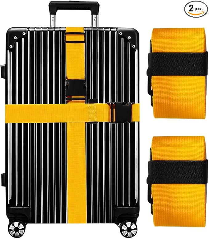 Luggage Straps for Suitcases TSA Approved-2 Pack Bright Personalized Luggage Belt Strap for Suitcase/Carry On Bag Luggage Accessories for Travel (Yellow)