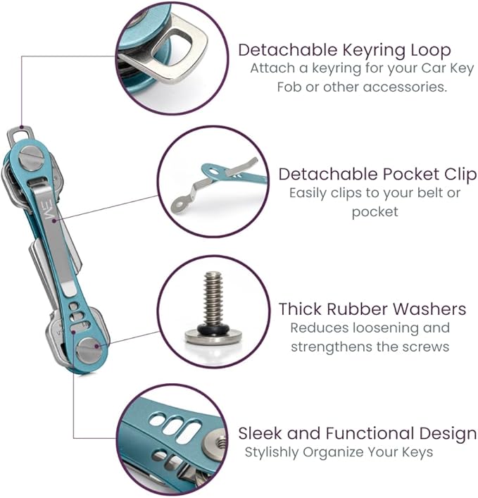 EM Premium Products Compact Key Holder - Pocket Key Organizer - 14 Keys Key Bar