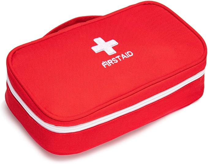 First Aid Bag Tote Empty Small First Aid Kit Bag Outdoor Travel Rescue Pouch First Responder Medicine Bag Pocket Container for Car Home Office Sport Outdoors (Red Handle)