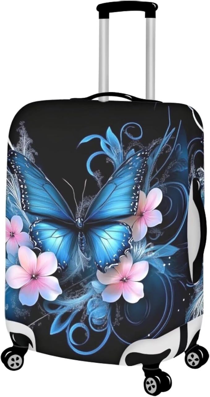 Butterfly Luggage Covers for Suitcase Universal Fits 18-32 Inch Suitcase Travel Luggage Cover Anti-Scratch Suitcase Protector Flower Print Suitcase Cover Travel Essential with Zip, Black