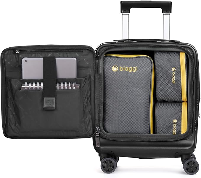 biaggi Runway Hybrid Expandable Underseat Carry-On – Lightweight TSA-Approved Polycarbonate Travel Bag, Perfect for Getaways & Long Weekends (Expandable Underseater, Black)