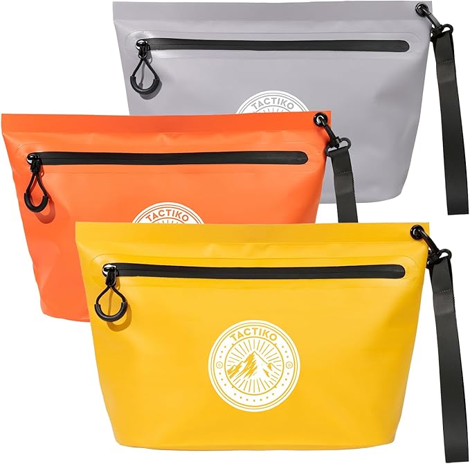 3-Pack Tactiko Heavy-Duty Splash Water Resistant Zipper Pouches - 3 L Hold-All Organizers for Dry Bags, Travel Bags (3, Yellow/Orange/Gray)