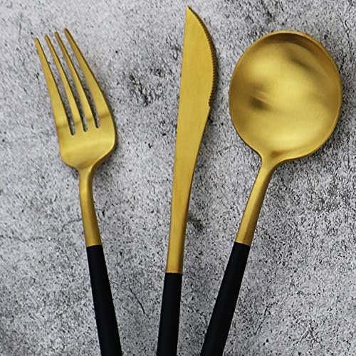 Gugrida 20-Piece 18/10 Stainless Steel Flatware Silverware, Luxury Dinnerware Set Travel Cutlery Tableware Include Knife Fork Spoon Service for 4, Dishwasher Safe (Black Handle Matte Gold)
