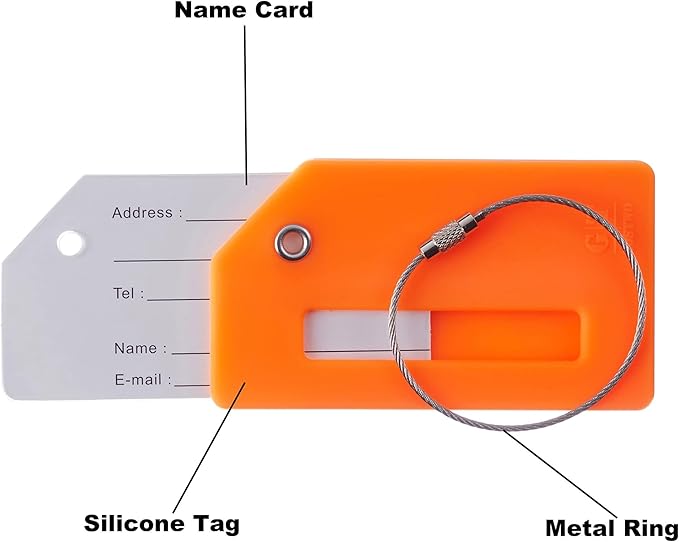 8 Pcs Luggage Tags for Suitcases, 26 Initial Letter Travel Luggage Baggage Identification Labels ID Tags Fully Bendable Tags with Stainless Steel Loop (Letter C, Orange)