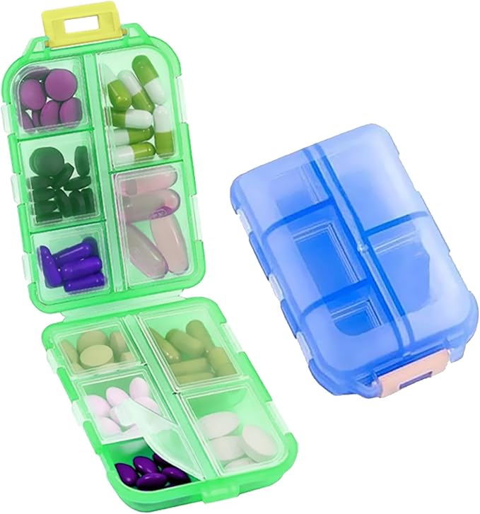Small Pill Case Travel Pill Box Cute Pill Organizer for Purse Portable Daily Medicine Organizer 10 Compartment Pill Holder for Vitamins, Fish Oil, Supplements