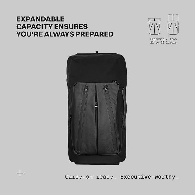 The Frenchie Co. - Work/Travel Speed Backpack - Expandable 23-30 L Laptop Pack - Anti-theft magnetic closure - Ballistic nylon body with full-grain Italian leather trim
