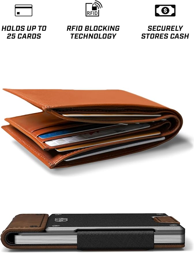PROOF Wallet | Slim Minimalist Wallets for Men | Leather & Metal | RFID Wallet | Front/Back Pocket | Gift Box | Veteran Owned