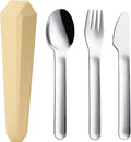 DEVICO Travel Utensils with Case, Reusable Camping Silverware Cutlery, 18/8 Stainless Steel Portable Fork Spoon Knife Set for Lunch Picnic School Workplace (Yellow)