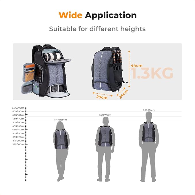 K&F CONCEPT Camera Backpack,25L Large Capacity Camera Bag for Photographers with Raincover and 15.6 Inch Laptop Compartment Compatible for Canon/Nikon/Sony/DJI Mavic Drone