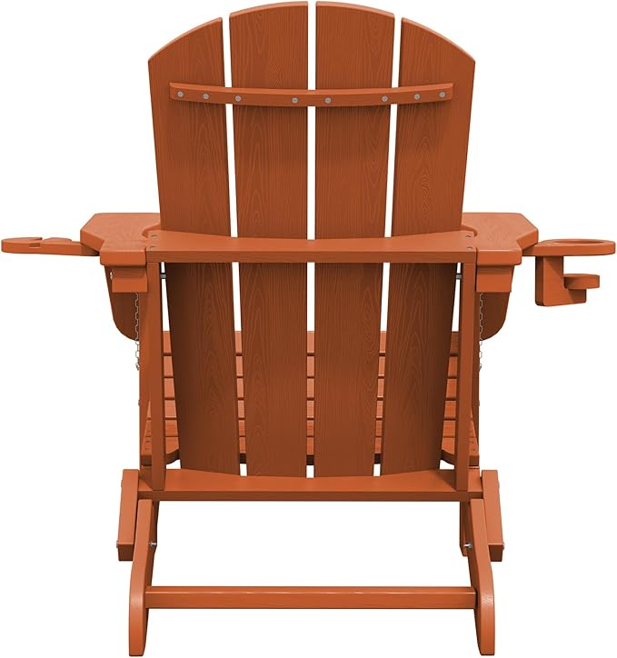 SERWALL Adirondack Chair with Cup Holders - Composite Adirondack Chairs Set of 2 HDPE Outdoor Chairs All Weather Use- Orange