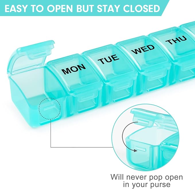 Small Pill Organizer 2 Times a Day, 2 Pack 7 Day Pill Box 1 Time a Day, Travel Friendly Day Night Vitamin Organizer, Weekly AM PM Pill Case Container