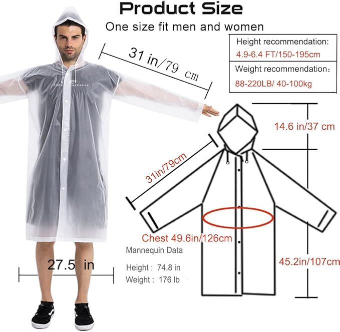 Rain Coats (2 Pack) - Reusable EVA Rain Ponchos for Adults Rain Jackets Raincoats for Men Women
