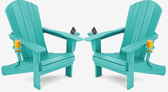 SERWALL Adirondack Chair with Cup Holders - Composite Adirondack Chairs Set of 2 HDPE Outdoor Chairs All Weather Use- Aruba