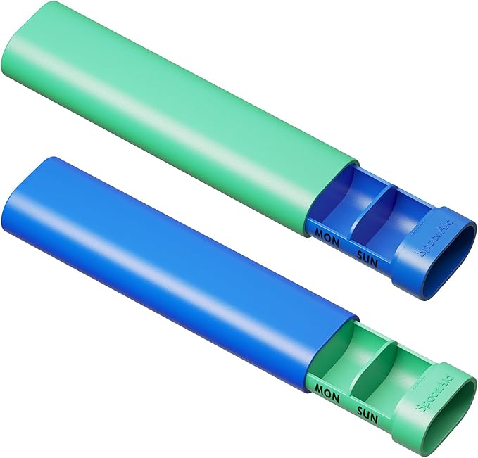 SpaceAid 2 Pack Pill Organizer Box 7 Day, Weekly Travel Pill Case Holder, 2 Times a Day AM PM Daily Pocket Pharmacy Dispenser Container for Pills, Vitamins and Medicine (Blue, Green)