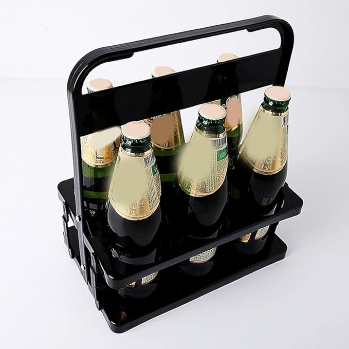 Plastic Foldable Cup Holder, Black, 13 inches, Holds 6 Beverages, Portable for Delivery, Takeout, Camping and Travel
