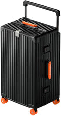 Aluminium Frame Checked- In Luggage with Smooth Jelly Wheels, Hardside Zipperless Rolling Suitcase with TSA Lock (BlackOrange, 28-Inch)