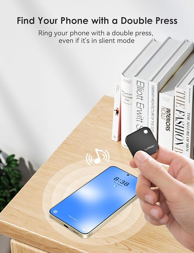Keys and Phone Finder, Bluetooth Tracker Locator for Keys, Bags, Wallets and More, Up to 300 ft Range, Replaceable Battery, Water-Resistant, iOS and Android Compatible, 4 Pack