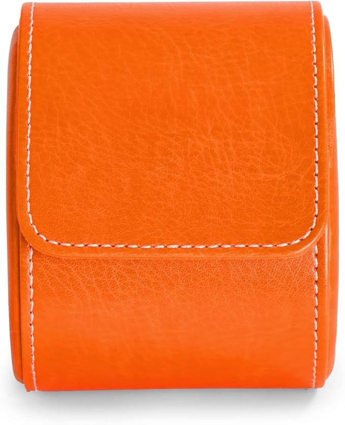 Oirlv Luxury Leather Travel Watch Case Single Watch Box for Women Portable Jewelry Watch Storage Roll Organizer(Orange)