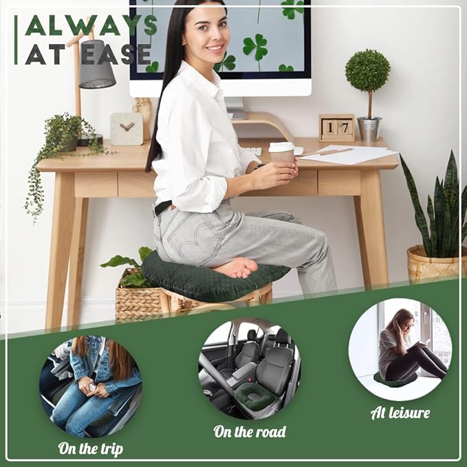 Stuffed Donut Pillow Seat Cushion | for Tailbone and Coccyx Pain, Hemorrhoids, Bed Sores, Pregnancy, Prostate, Surgery Recovery, Sitting Pressure Relief, for Home, Office and Car (Dark Green)