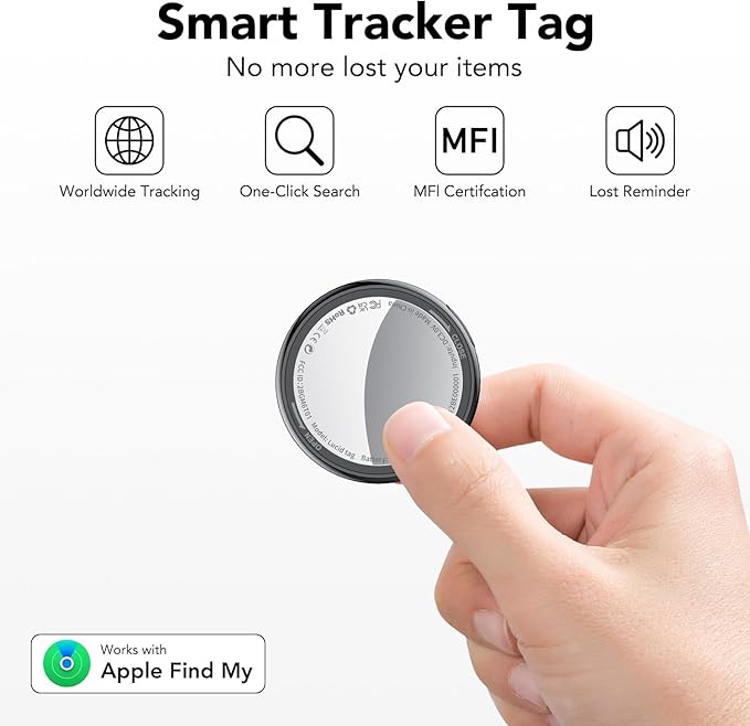 2025 New [Apple MFi Certified] (iOS Only) Air Tracker Tag-1 Pack, Bluetooth Tracker for Apple Find My, Replaceable Battery, Key Finder and Item Locator Smart Tag for Keys, Bags, Luggage, Pets, (Black)