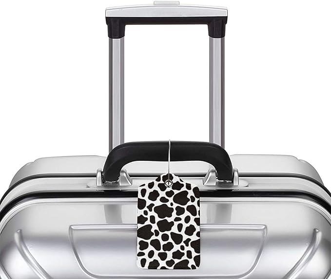 2 Pack Luggage Tags for suitcases Cute Cow Luggage Tag, Leather Stainless Steel Loop Label Tag for Men Women Travel Bag Suitcase(Cow)