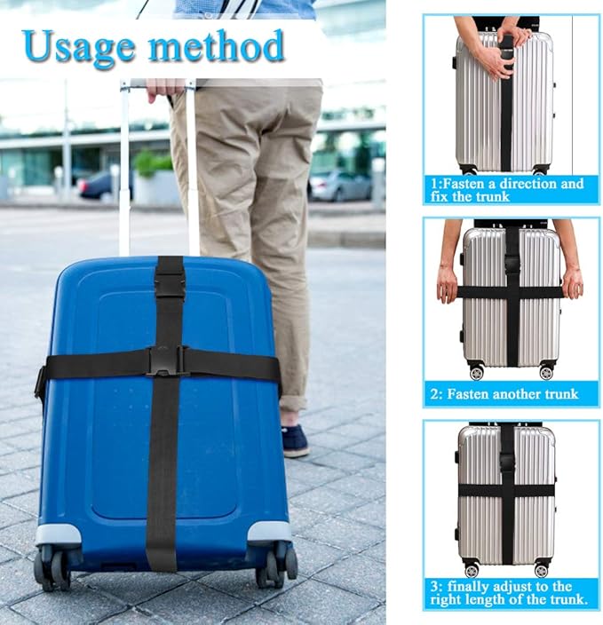 4Pcs Luggage Straps for Suitcase Travel Accessories TSA Approved, 80In Long Belts to Keep Your Suitcase Secure, Adjustable Bag Straps with Quick-Release Buckle for Travel Bag Closure, Multicolor