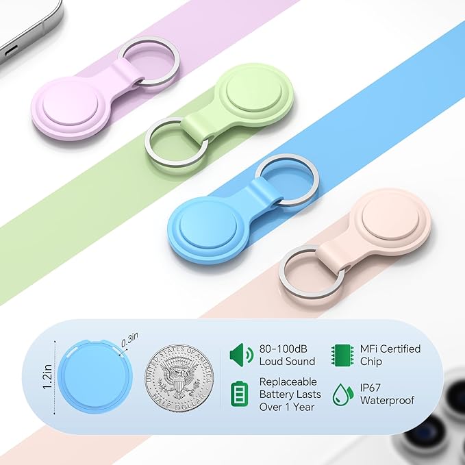 Air 4 Pack tags Tracker [Apple MFi Certified] Pair with Apple Find My(iOS Only) Smart Bluetooth Key Tracking Tags Item Finders Waterproof Worldwide Located Devices for Pet Wallet Backpack Dogs Luggage
