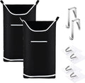 Hanging Laundry Hamper Bag Behind Door Hampers for Laundry Hanging Save Space Zipper Laundry Hamper Door Hanging with 2 PCs Stainless Steel Hooks Suction Hooks for Wall/Bathroom (Black-2Pack)
