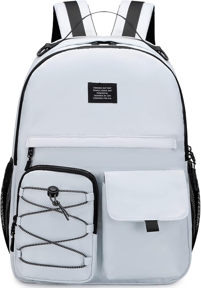 Lohol Casual Backpack for Teen Boys Girls, Water Resistant Daypack with Anti Theft Pocket for Travel School (Grey)