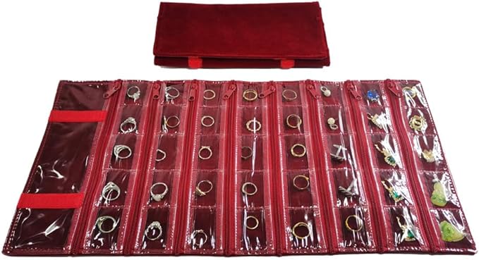 Travel Jewelry Roll Bag Portable Organizer Pouch With Grids&PVC Cover Storage Bags for Necklace, Bracelet, Bracelet,Ring, Badge, Pendant