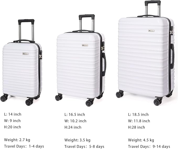 Luggage Set 3 Pieces (20/24/28) -Suitcase Set - Carry on Luggage with Wheels - Check-in Luggage - PC + ABS Durable Suitcase Rotating Silent Wheels Hardside Luggage with Spinner Wheels,5pcs (White)