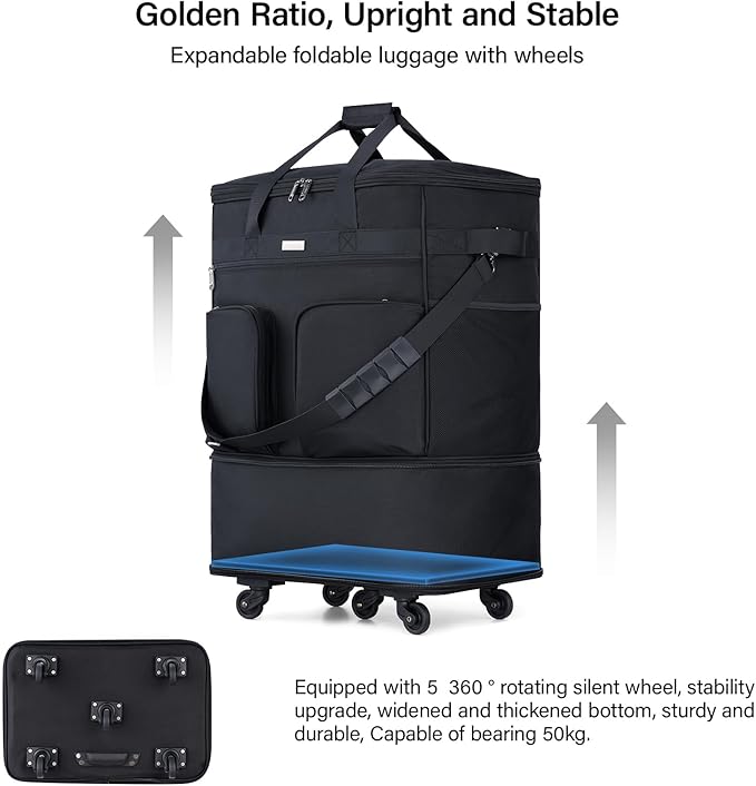Hanke Expandable Collapsible Luggage with Wheels Suitcase Luggage Rolling Travel Bag Duffel Bag for Men Women Lightweight Suitcase Large Capacity Luggage with Spinner Wheel (Black)