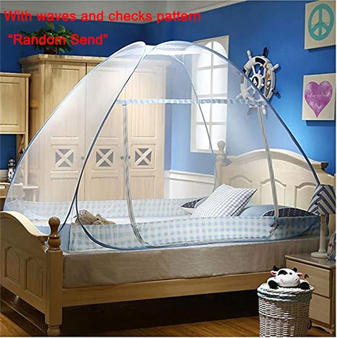 CdyBox Folding Mosquito Net Tent Canopy Curtains for Beds Home Bedroom Decor (Blue, 1.2X2.0m)