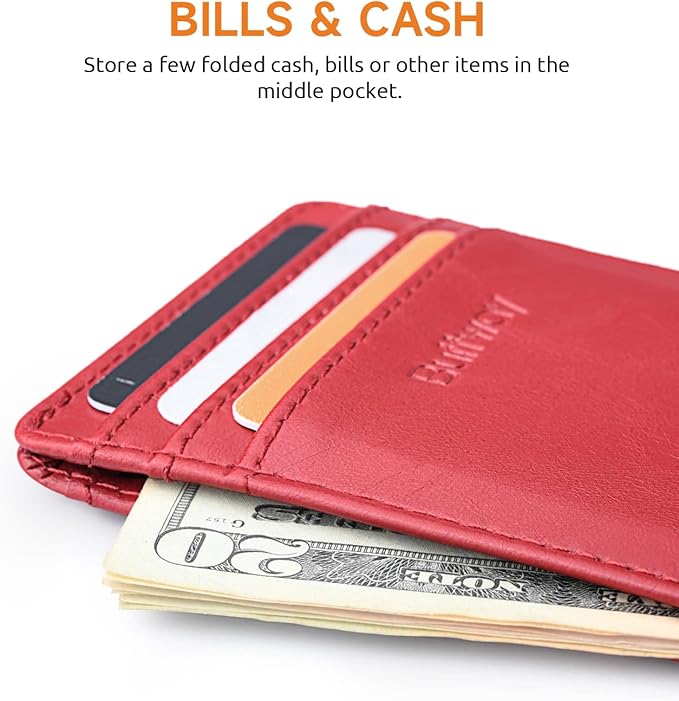 Buffway Mens Slim Wallet, Minimalist Thin Front Pocket Leather Credit Card Holder with RFID Blocking for Work Travel