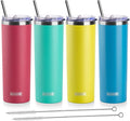 koodee 20 oz Tumbler with Lid and Straw -4 Pack Insulated Skinny Tumblers Stainless Steel Double Wall Water Cup (Yellow/Teal/Sky Blue/Wine Red)
