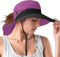 Rosoz Ponytail Sun Bucket Hats for Women UV Protection Foldable Mesh Wide Brim Hiking Beach Fishing Summer Safari