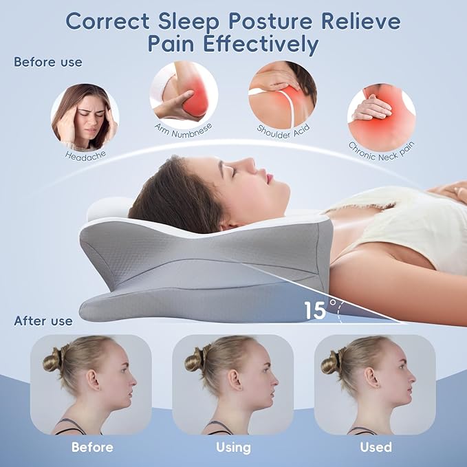 Cervical Neck Pillow, Ergonomic Memory Foam Pillows for Neck Pain Relief with Breathable Pillowcase, Adjustable Contour Neck Support Pillow for Side Back Stomach Sleepers, Odorless