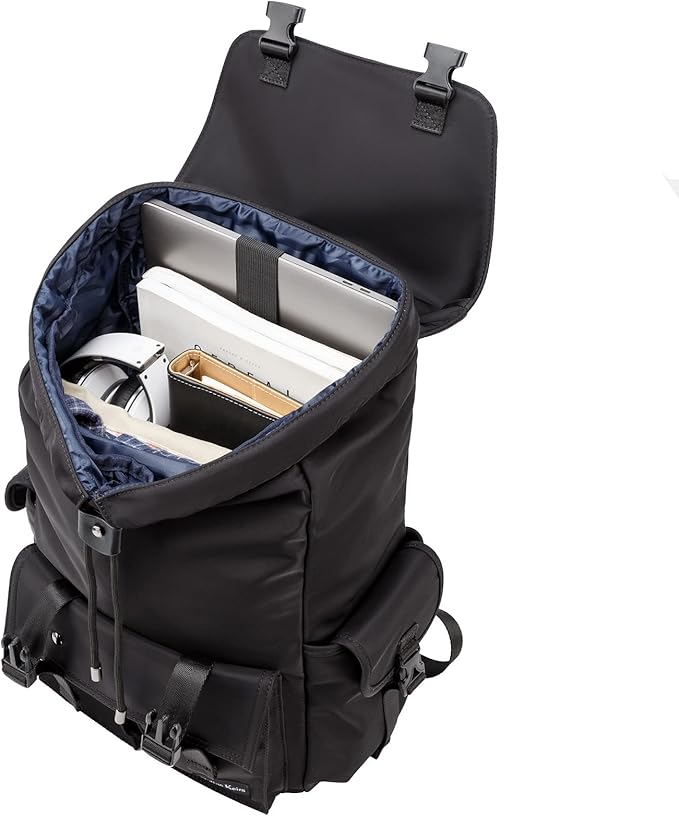 Black backpack for men, 16 inch laptop backpack with computer compartment, Drawstring slim waterproof tech backpack for travel, work, college or daily use, Large 30 L