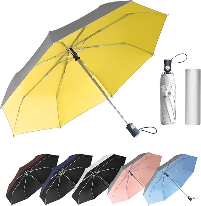 Cuby UV Sun Umbrella Compact Folding Umbrella lightweight Portable Manual Travel Umbrella for Rainproof & 99% UV Protection with Black Anti-UV Coating