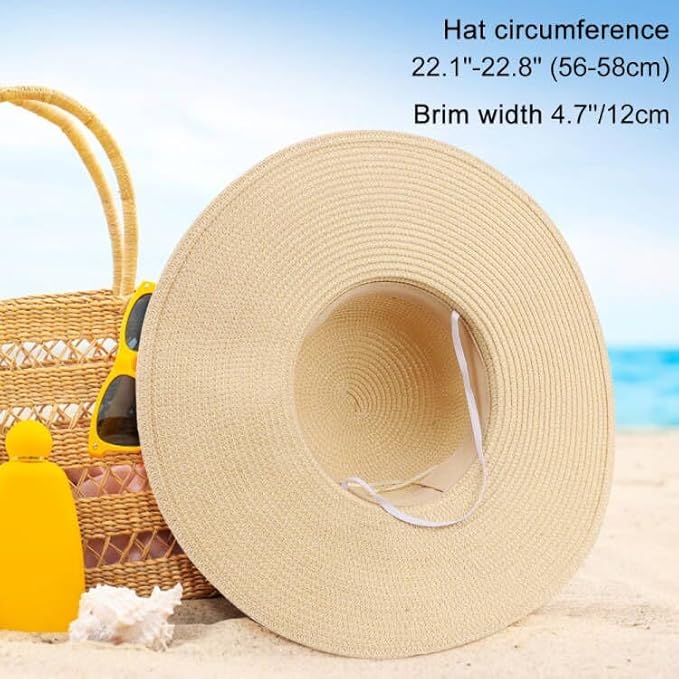 DRESHOW Beach Hats for Women Big Straw Wide Brim Summer Hat Floppy Foldable Roll up Cap Sun Hat UPF 50+