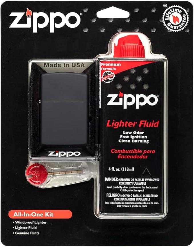 Zippo All-in-One Kit with Black Matte Windproof Lighter