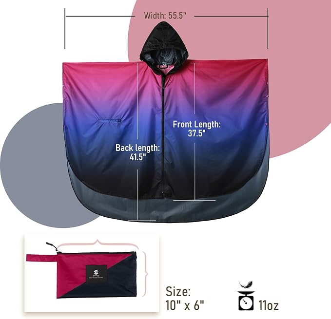 SaphiRose Rain Poncho Jacket Coat Hooded for Adults with Pockets