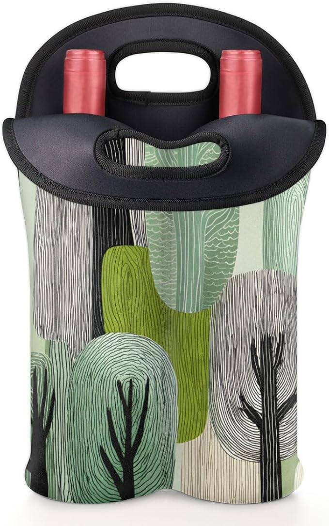Neoprene Wine Tote, Bottle Carrier Gag Insulating Neoprene Thicker, Insulated Wine Bag for Travel Holds Two Bottles, Bottle Carrier Bags Protect the Bottles, Line Tree