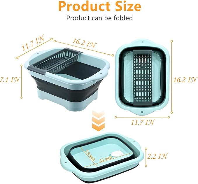 2.98 Gallon (11.28L) Collapsible Dish Basin with Drain Plug, Outdoor Multiuse Foldable Sink Tub, Dishpan, Wash Basin, Portable Kitchen Storage Tray for Camping, RV, Beverage Bucket (Pink)
