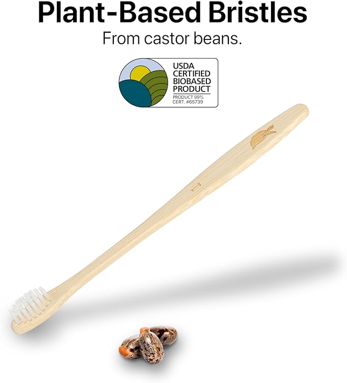 Sea Turtle Plant-Based Bristles, Compact Bamboo Toothbrushes, Soft Natural Toothbrush for Adults (4 Pack)