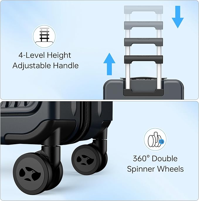Carry on Luggage 22x14x9 Airline Approved, Durable PC Hardside Suitcase with TSA Lock for Business Trip & Travel, 20 Inch Carry-on Luggage with Front Pocket, USB Port & 360°Spinner Wheels, (Dark Grey)