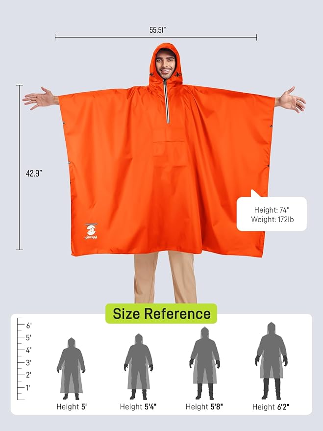 SaphiRose Hooded Rain Poncho Waterproof Raincoat Jacket for Men Women Adults